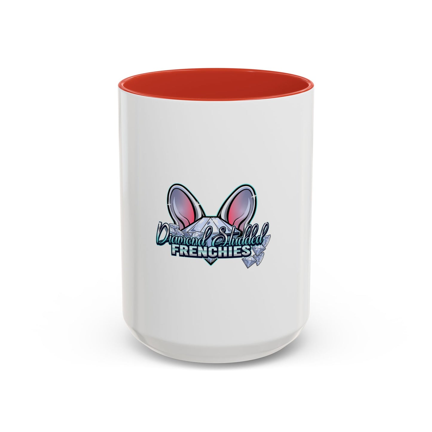 Diamond Studded Frenchies Accent Coffee Mug — Cute French Bulldog Ears Design