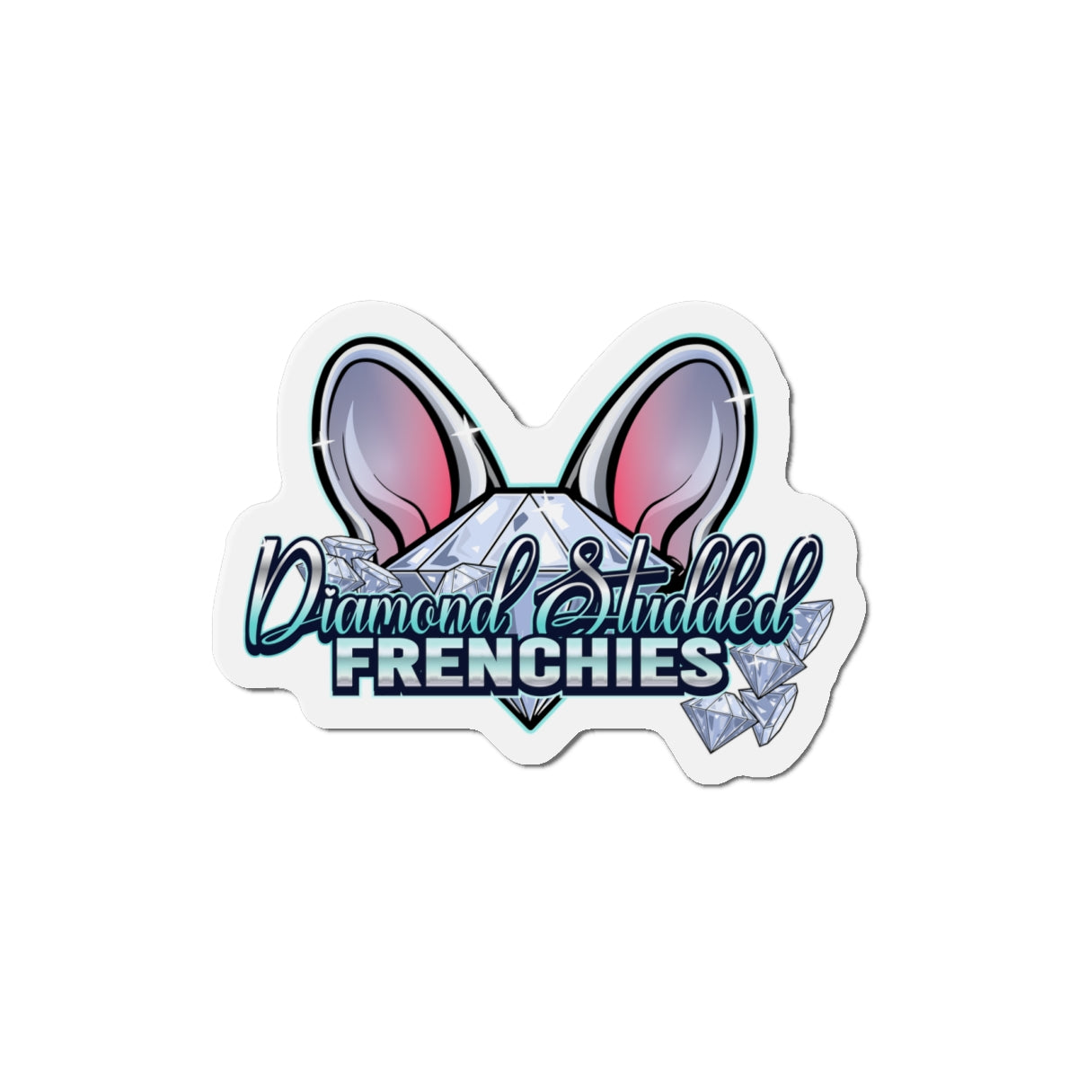 Diamond-Studded Frenchies Die-Cut Magnet — Cute French Bulldog Ears & Gem Design