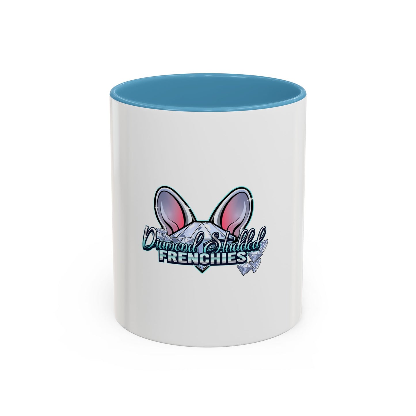 Diamond Studded Frenchies Accent Coffee Mug — Cute French Bulldog Ears Design
