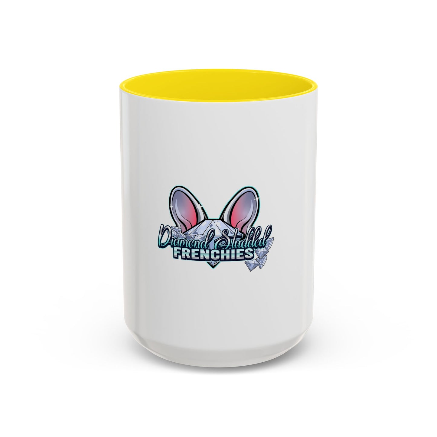 Diamond Studded Frenchies Accent Coffee Mug — Cute French Bulldog Ears Design