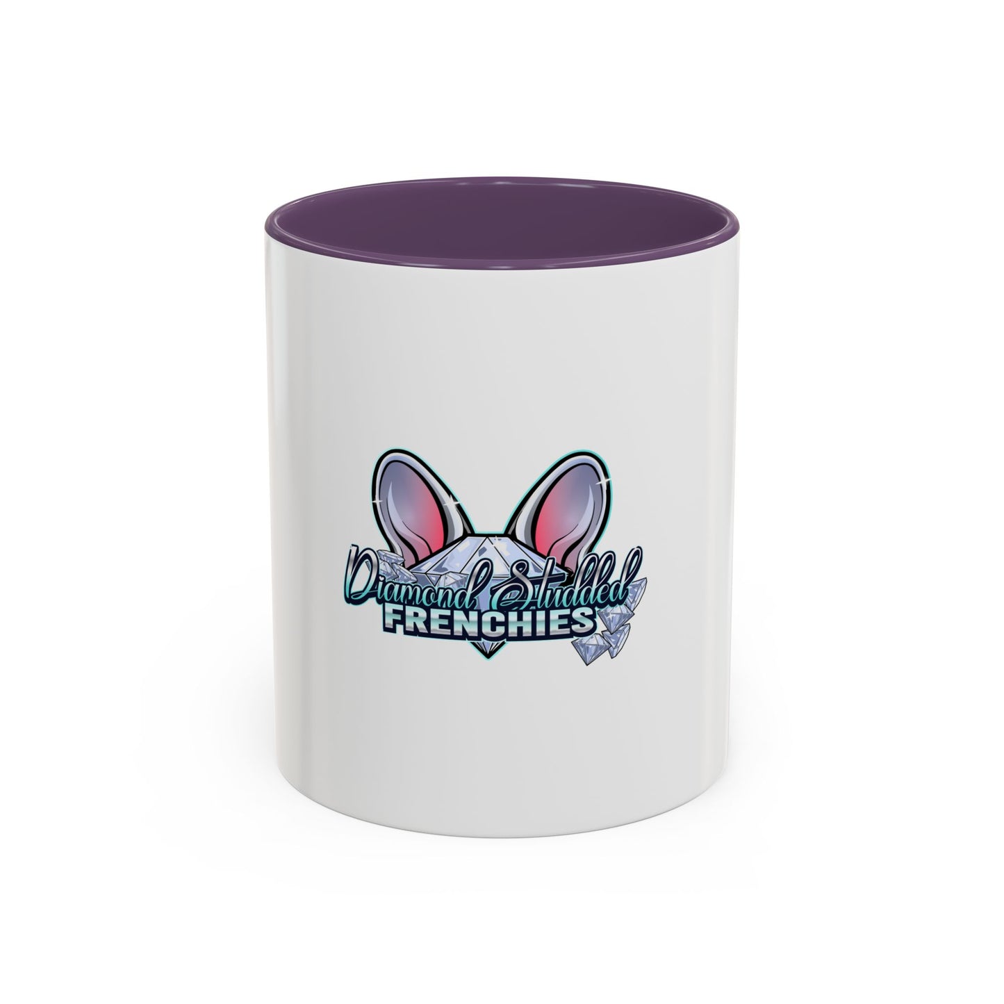 Diamond Studded Frenchies Accent Coffee Mug — Cute French Bulldog Ears Design