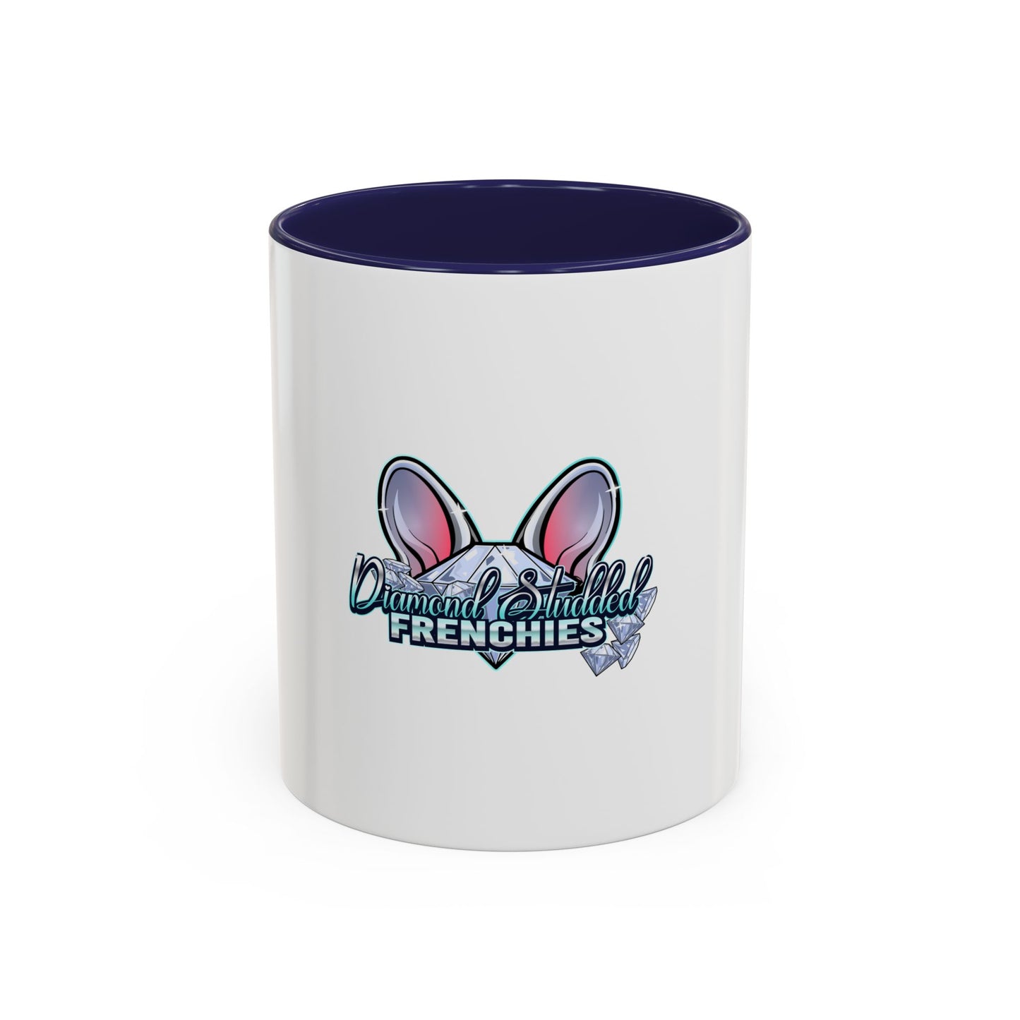 Diamond Studded Frenchies Accent Coffee Mug — Cute French Bulldog Ears Design