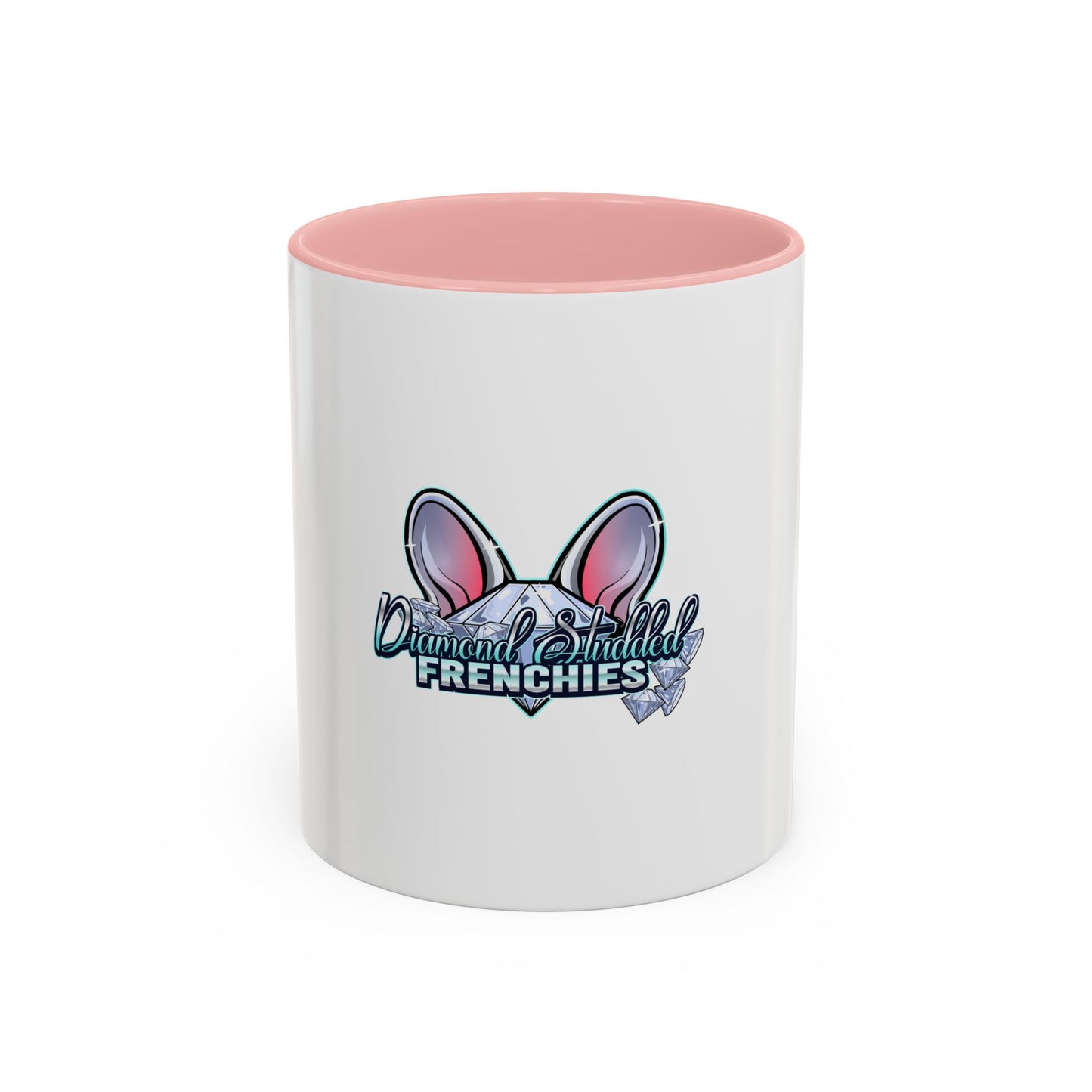 Diamond Studded Frenchies Accent Coffee Mug — Cute French Bulldog Ears Design