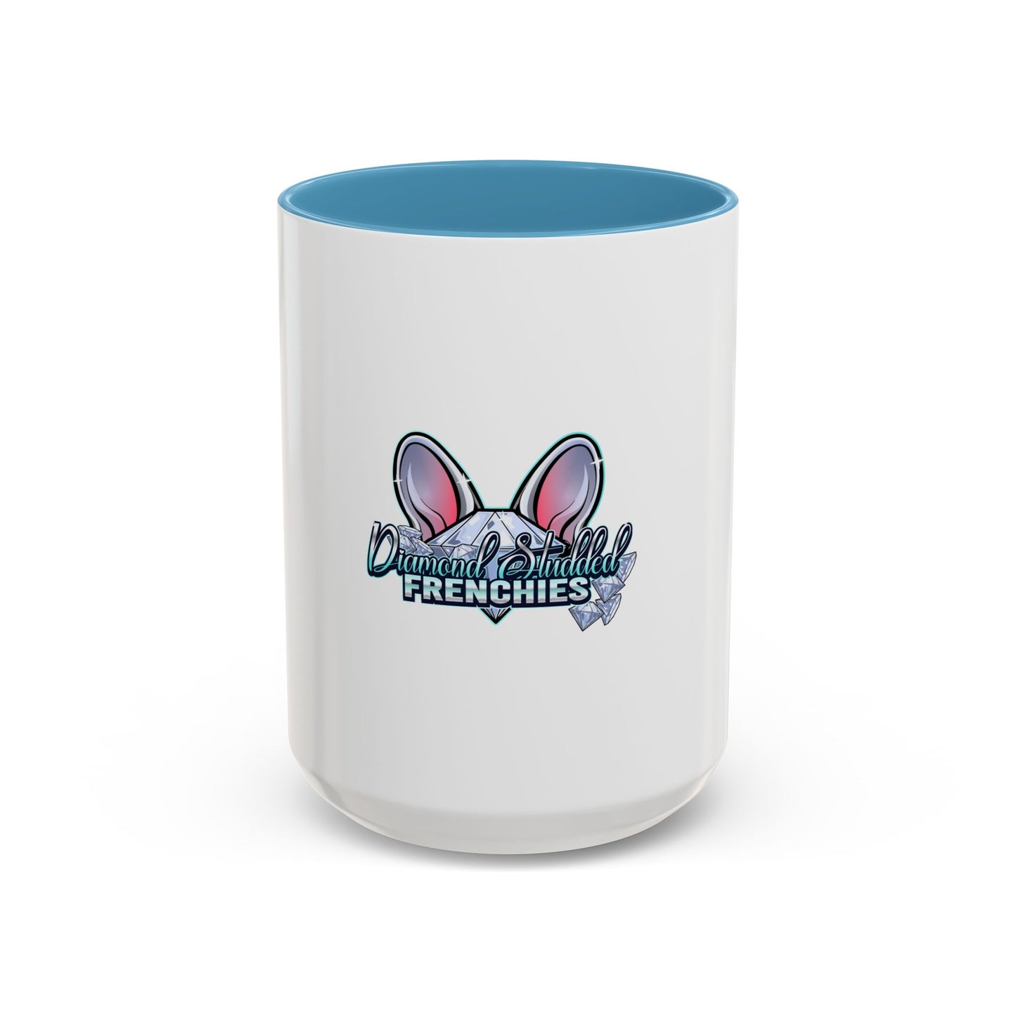 Diamond Studded Frenchies Accent Coffee Mug — Cute French Bulldog Ears Design