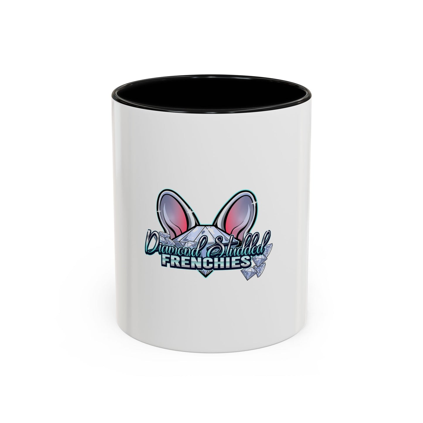 Diamond Studded Frenchies Accent Coffee Mug — Cute French Bulldog Ears Design