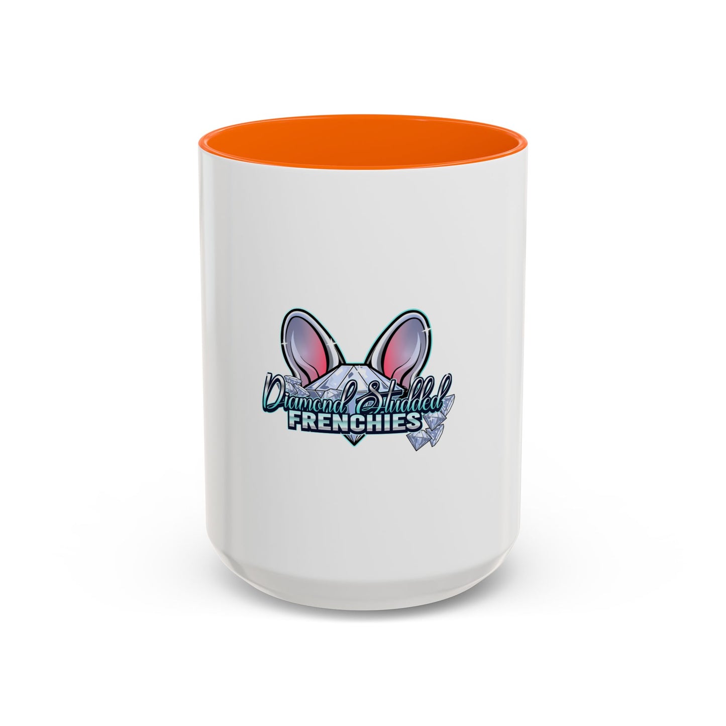 Diamond Studded Frenchies Accent Coffee Mug — Cute French Bulldog Ears Design