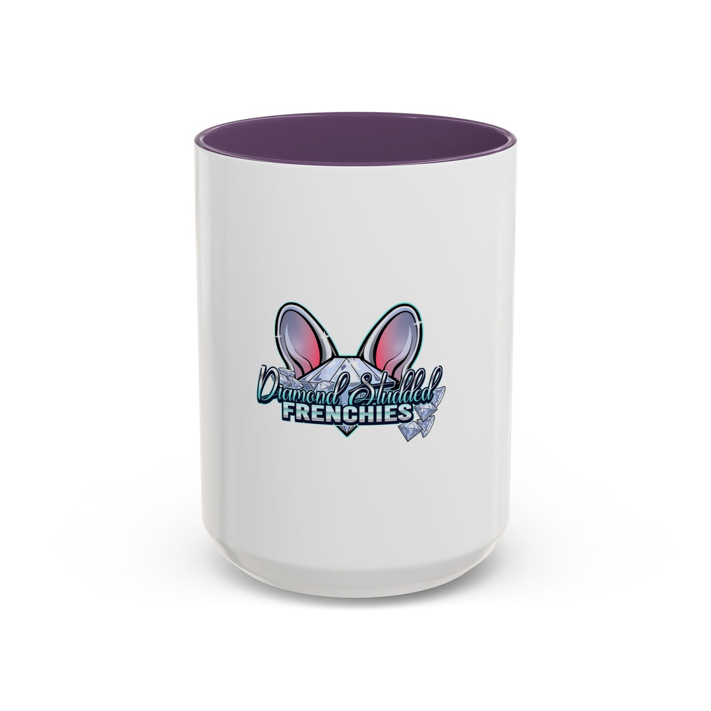 Diamond Studded Frenchies Accent Coffee Mug — Cute French Bulldog Ears Design