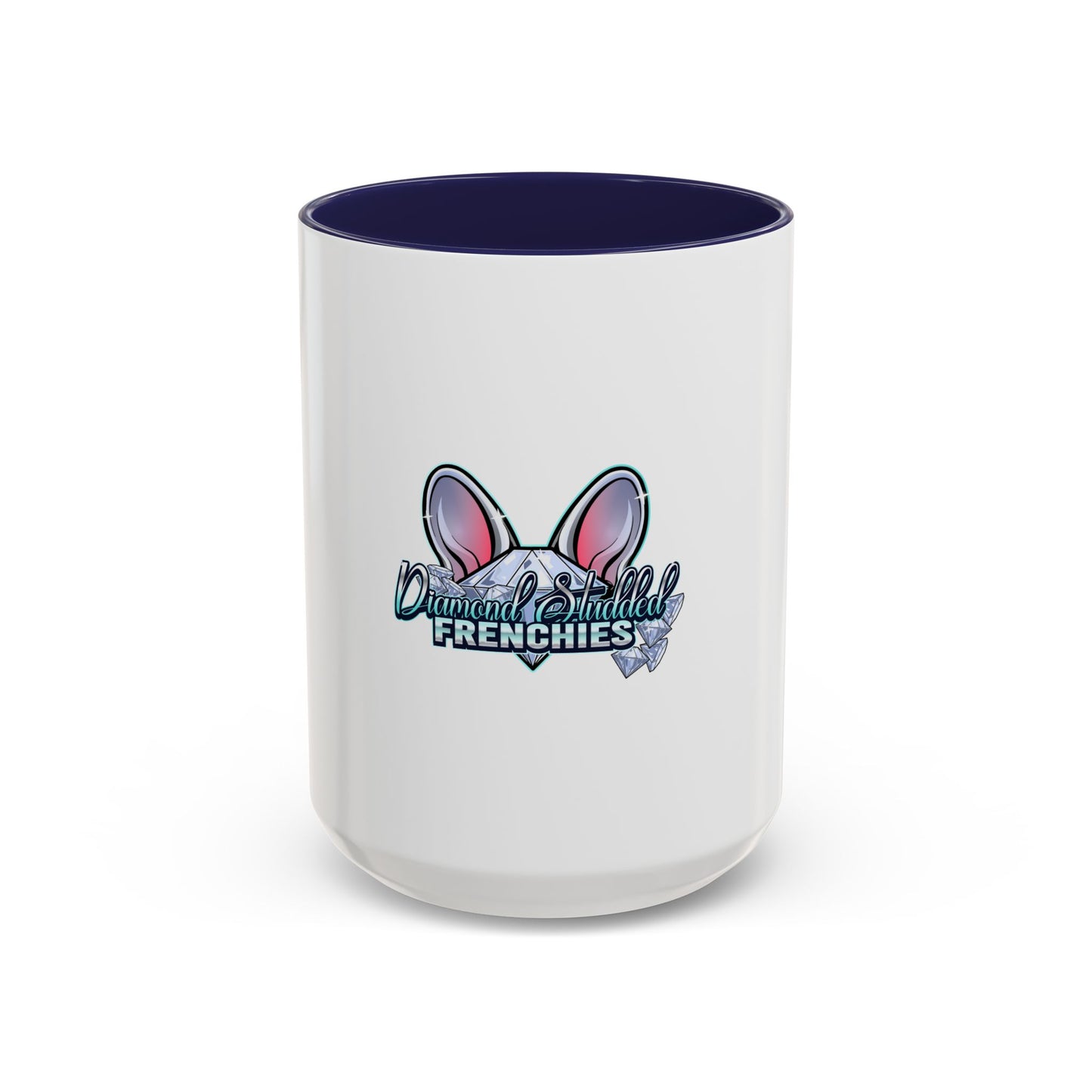 Diamond Studded Frenchies Accent Coffee Mug — Cute French Bulldog Ears Design