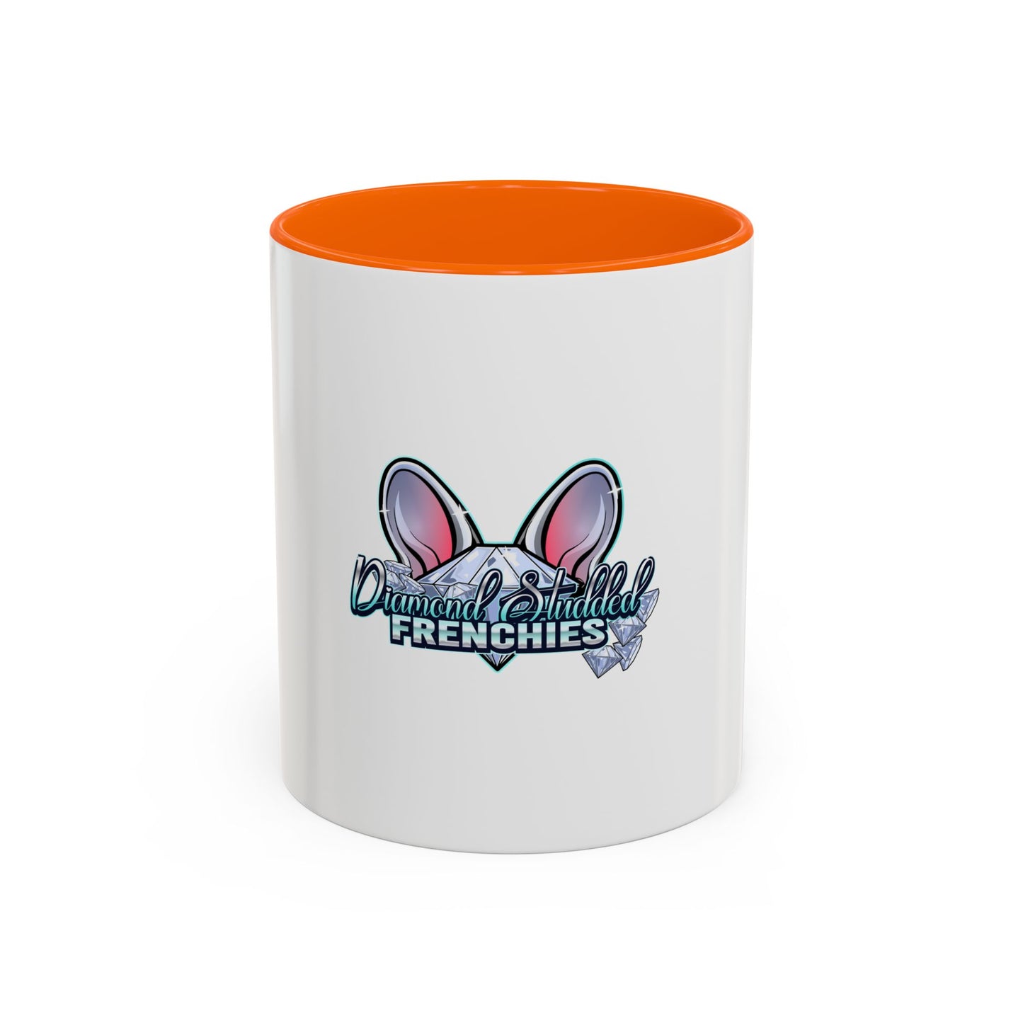 Diamond Studded Frenchies Accent Coffee Mug — Cute French Bulldog Ears Design