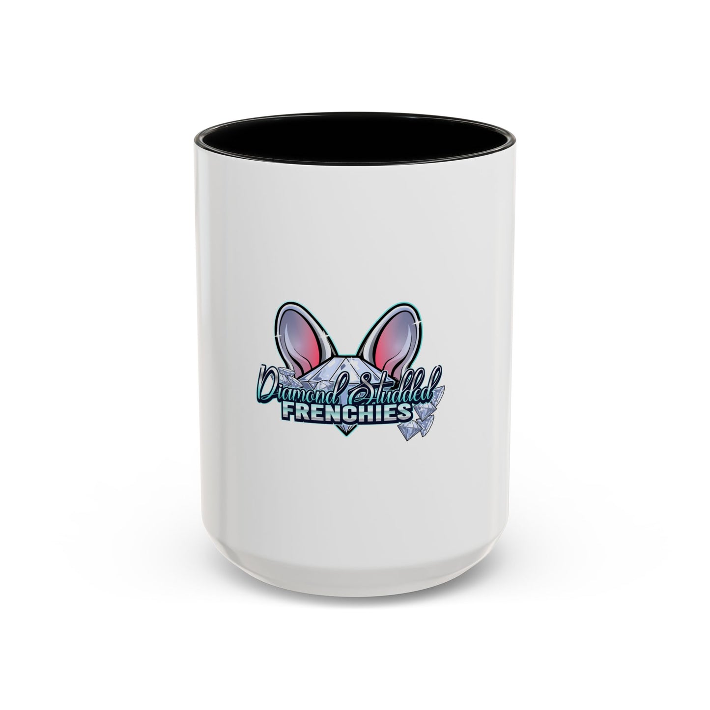 Diamond Studded Frenchies Accent Coffee Mug — Cute French Bulldog Ears Design