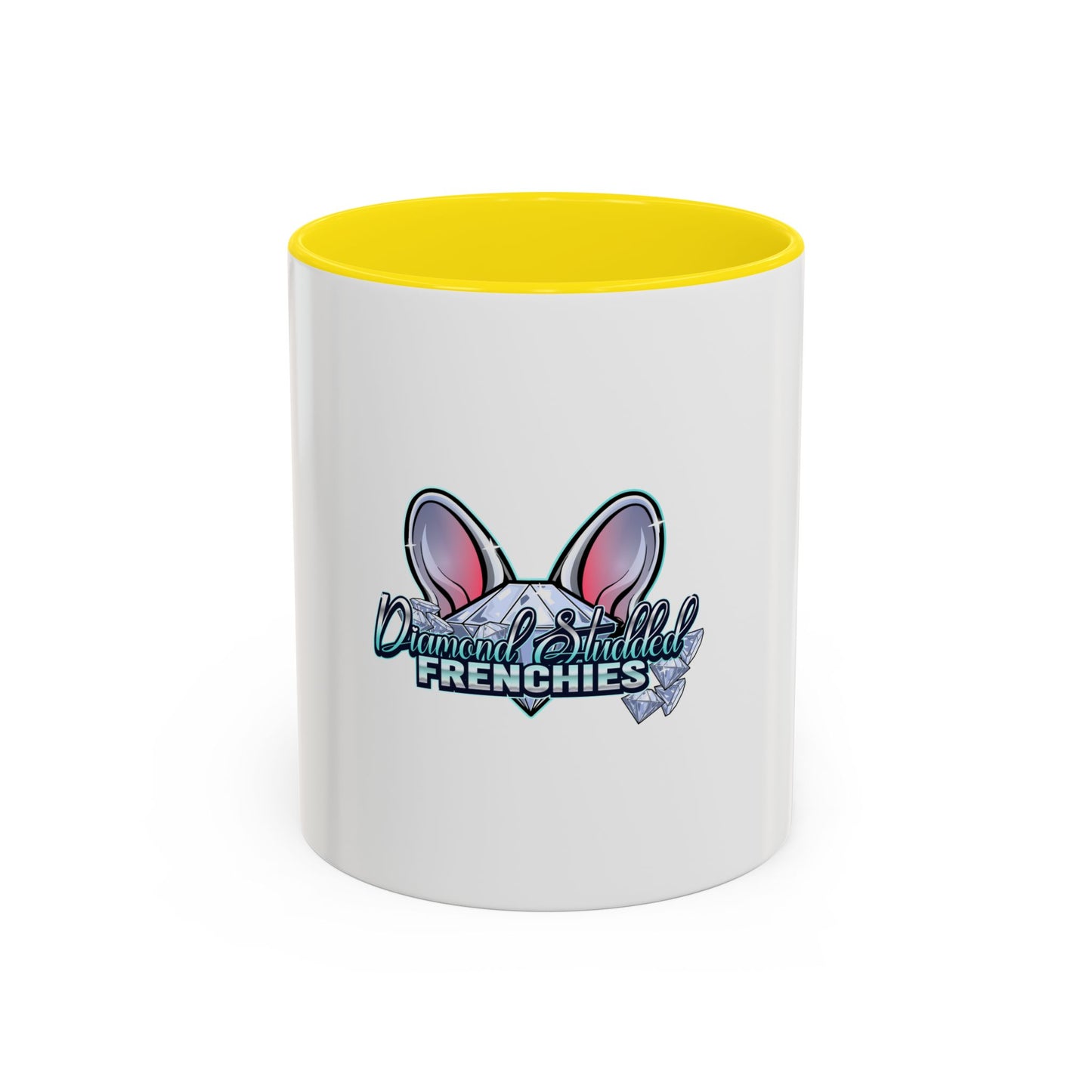 Diamond Studded Frenchies Accent Coffee Mug — Cute French Bulldog Ears Design