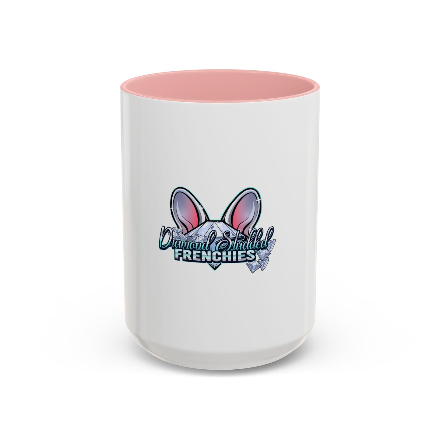 Diamond Studded Frenchies Accent Coffee Mug — Cute French Bulldog Ears Design