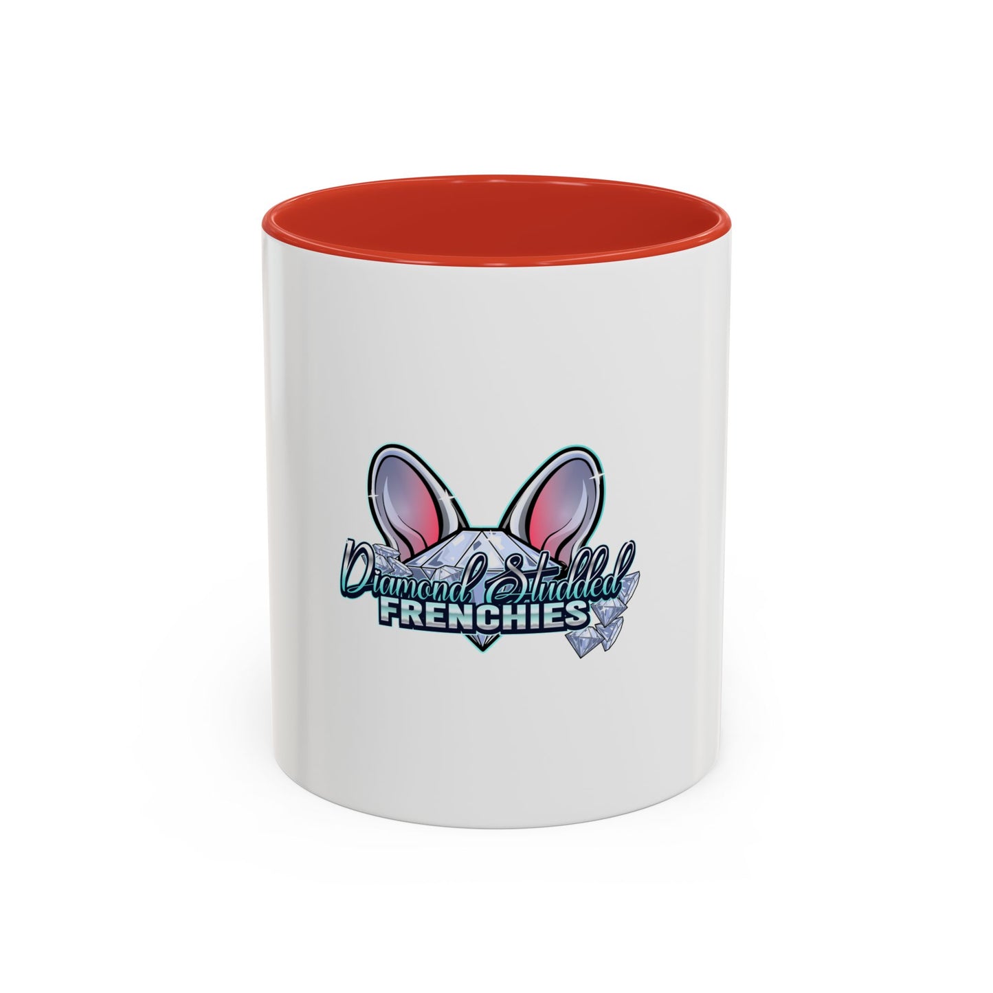 Diamond Studded Frenchies Accent Coffee Mug — Cute French Bulldog Ears Design